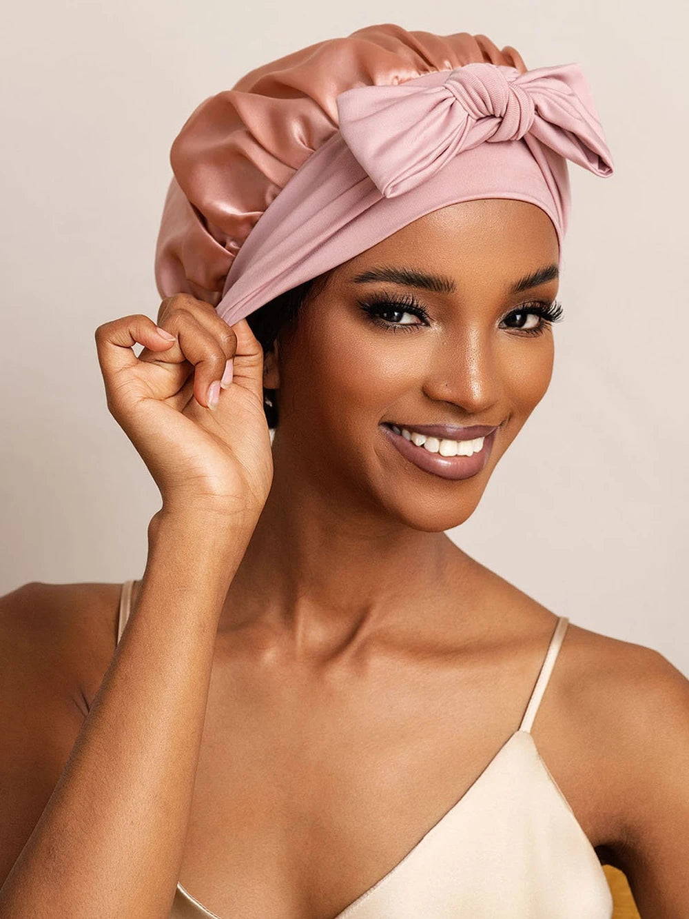 100% Mulberry Silk Bowknot Tie Sleep Cap