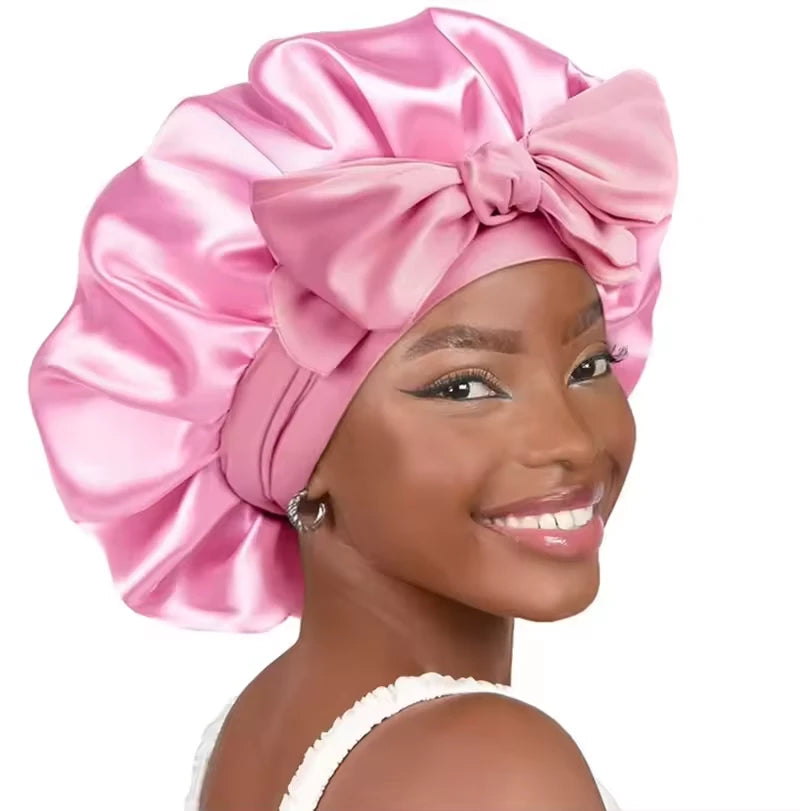 100% Mulberry Silk Bowknot Tie Sleep Cap