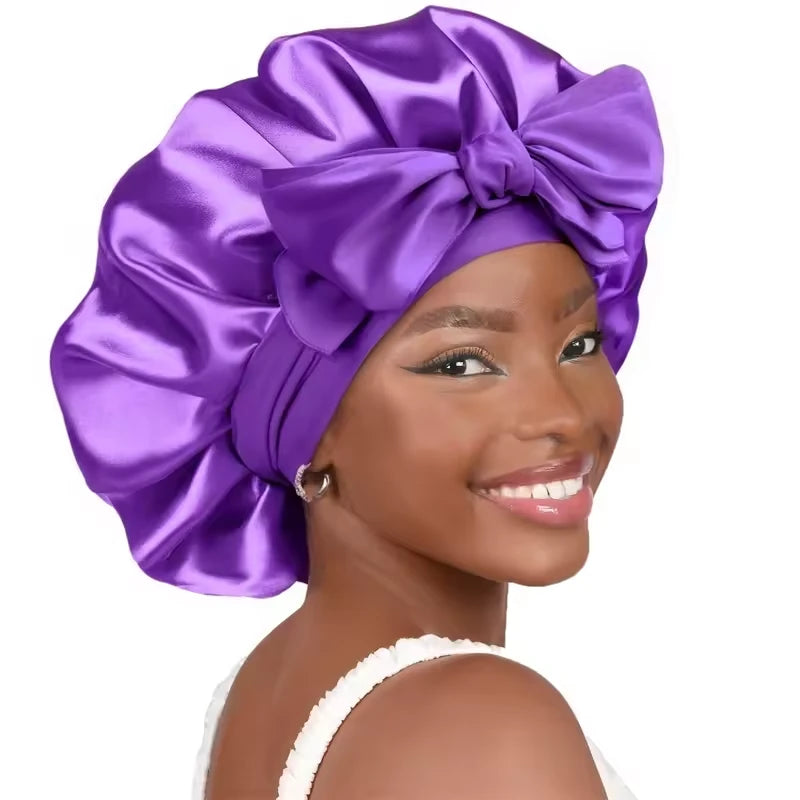 100% Mulberry Silk Bowknot Tie Sleep Cap