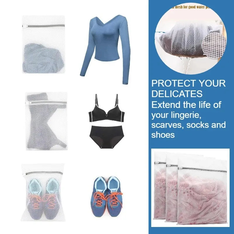 White Durable Honeycomb Mesh Laundry Bags for Delicates - Premium Reusable Net Fabric Wash Bag for Garments, Breathable Wash Bag